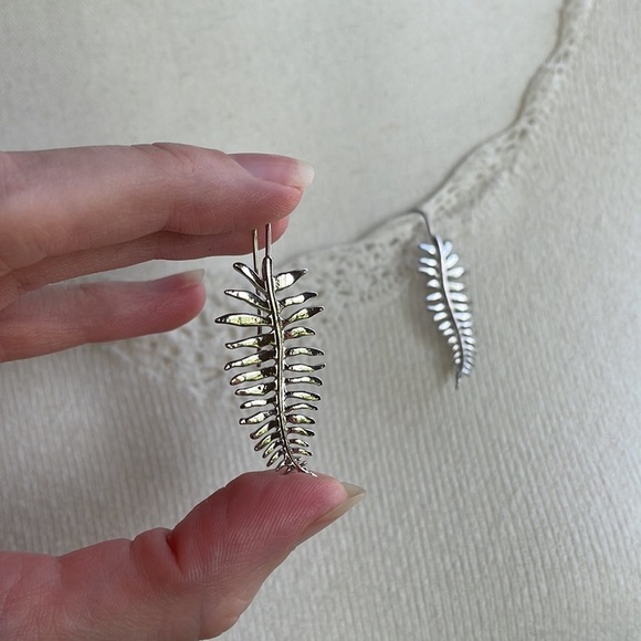 Silver leaf earrings 2” drop - Picture 6 of 13